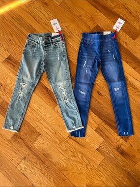 Justice Girls Skinny Jeans Duo - Light Blue and Dark Blue Distressed